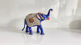 Hand-Painted Metal Elephant with Stone Inlay | Decorative Figurine